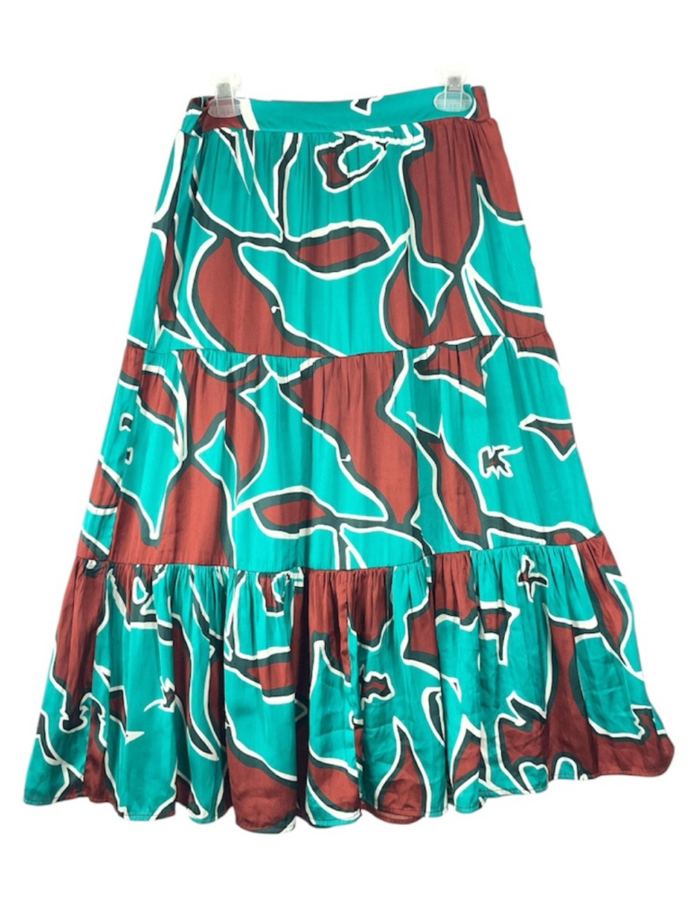 NWT Nine West Midi Skirt SM Teal Print Bold Careerwear Boho Chic